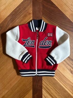Kids Red & White 'London' Varsity Zip Jacket